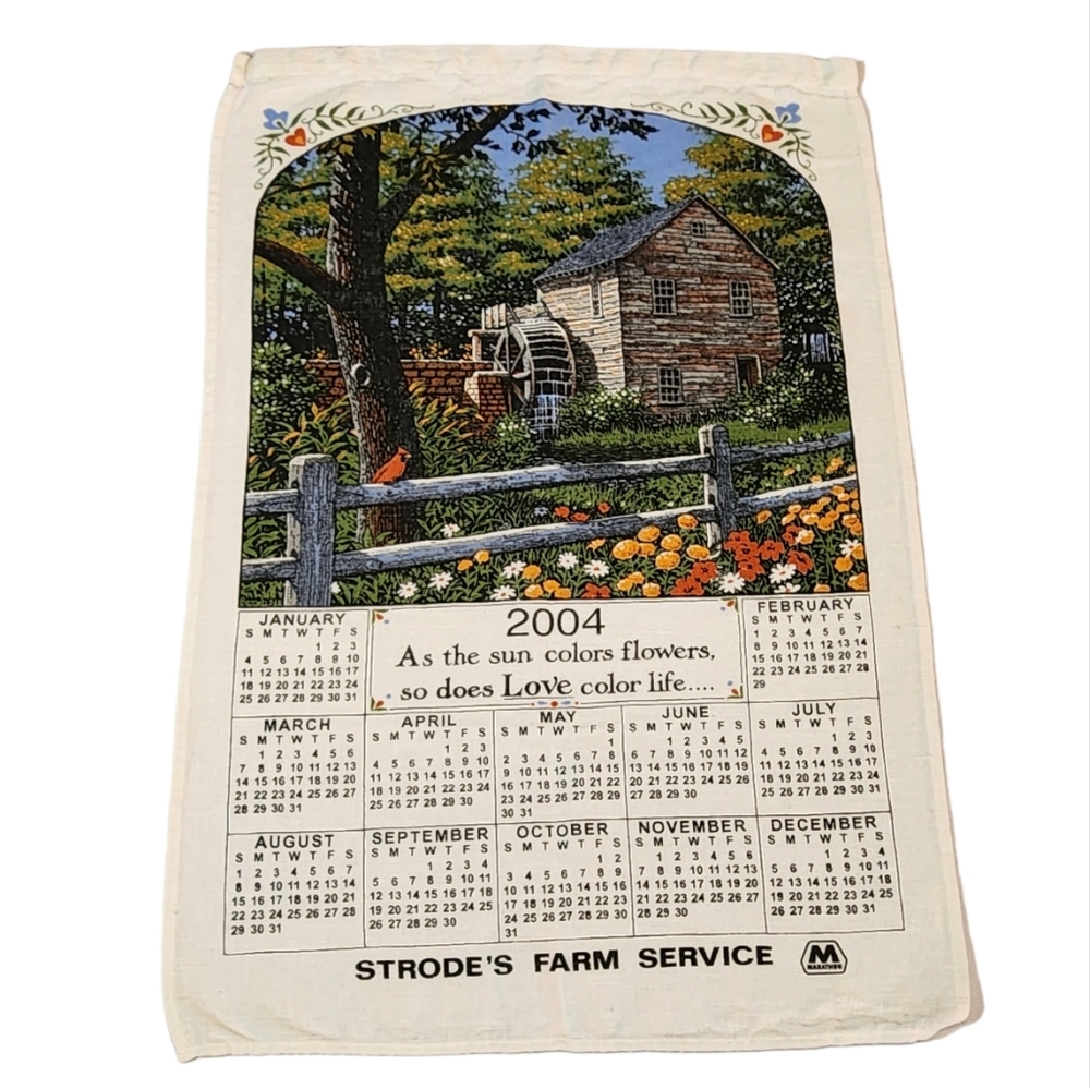 Farmhouse Style Calendar Tea Towel 2004 Used Condition